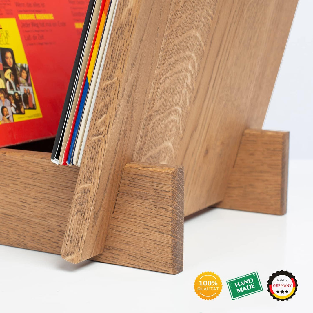 Rikmani Aufbewahrung von Vinylplatten - Schallplatten Halter Regal aus Eiche Massivholz im hochwerti