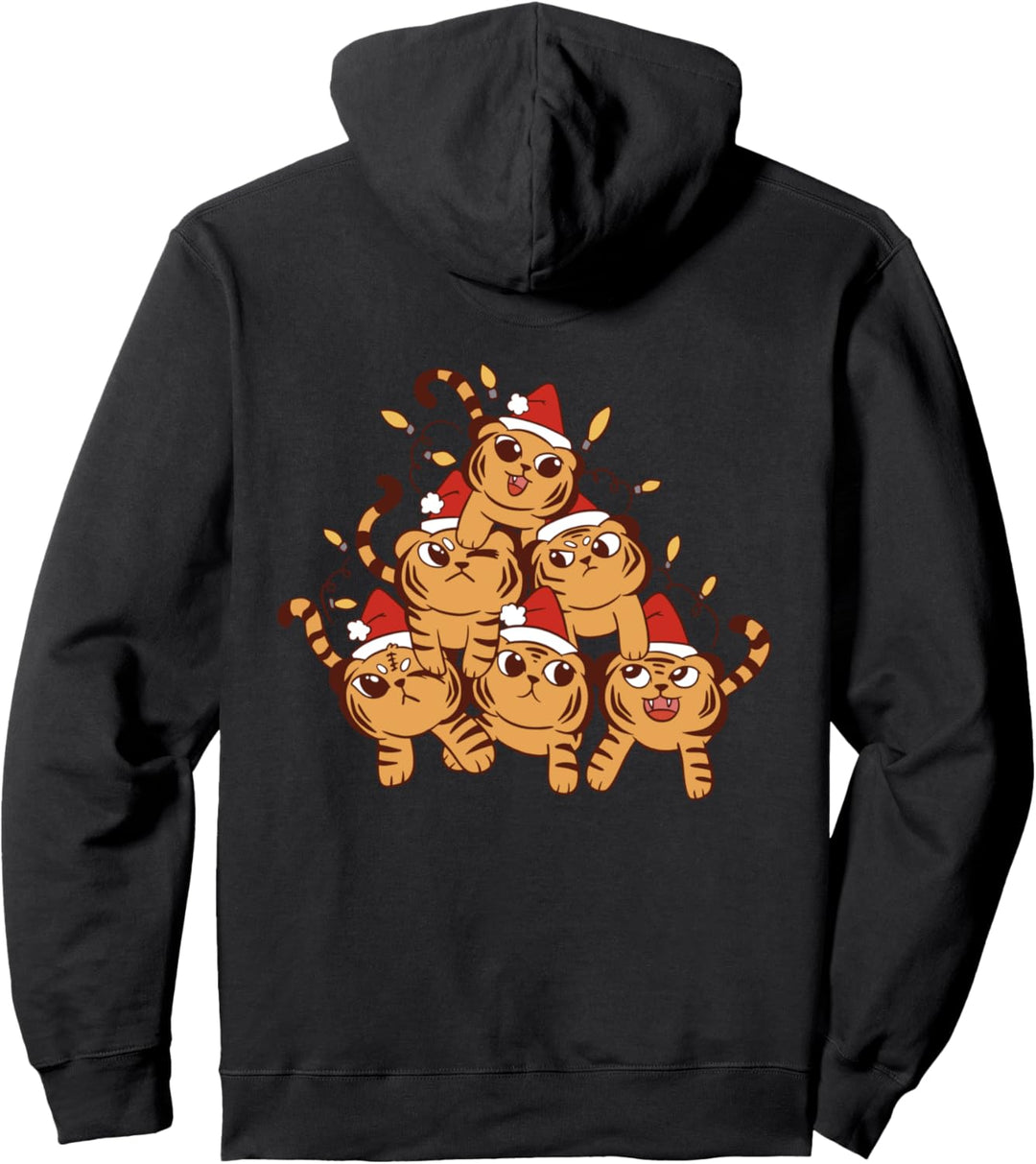 Tiger Katze Weihnachtsbaum Weihnachten Pullover Hoodie