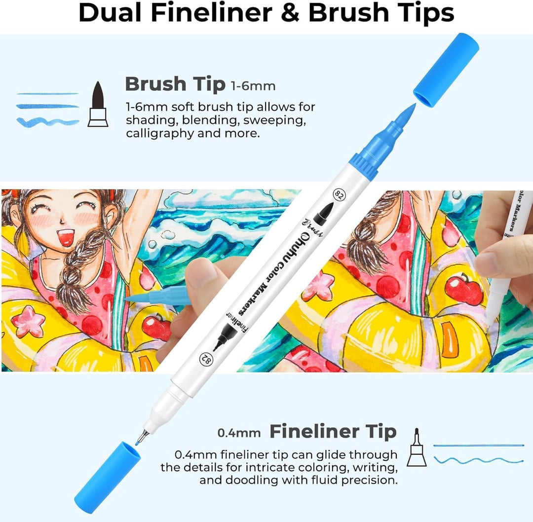 Ohuhu Filzstifte, Dual Brush Pen Set Pinselstifte Aquarell Stifte Doppelspitze Filzstifte für Erwach