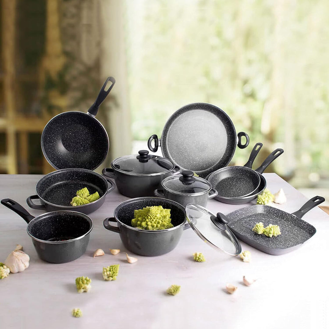 MAGEFESA 02108247 Wok Gransasso 28 cm, Emaillierter Stahl, Schwarz