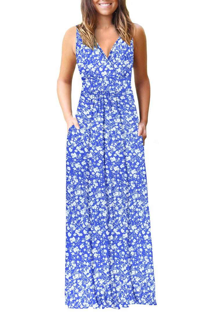 AUSELILY Sommerkleid Damen Lang ärmellos Maxikleider Wickelkleid Sommer Kleid Elegant Tiefem V-Aussc