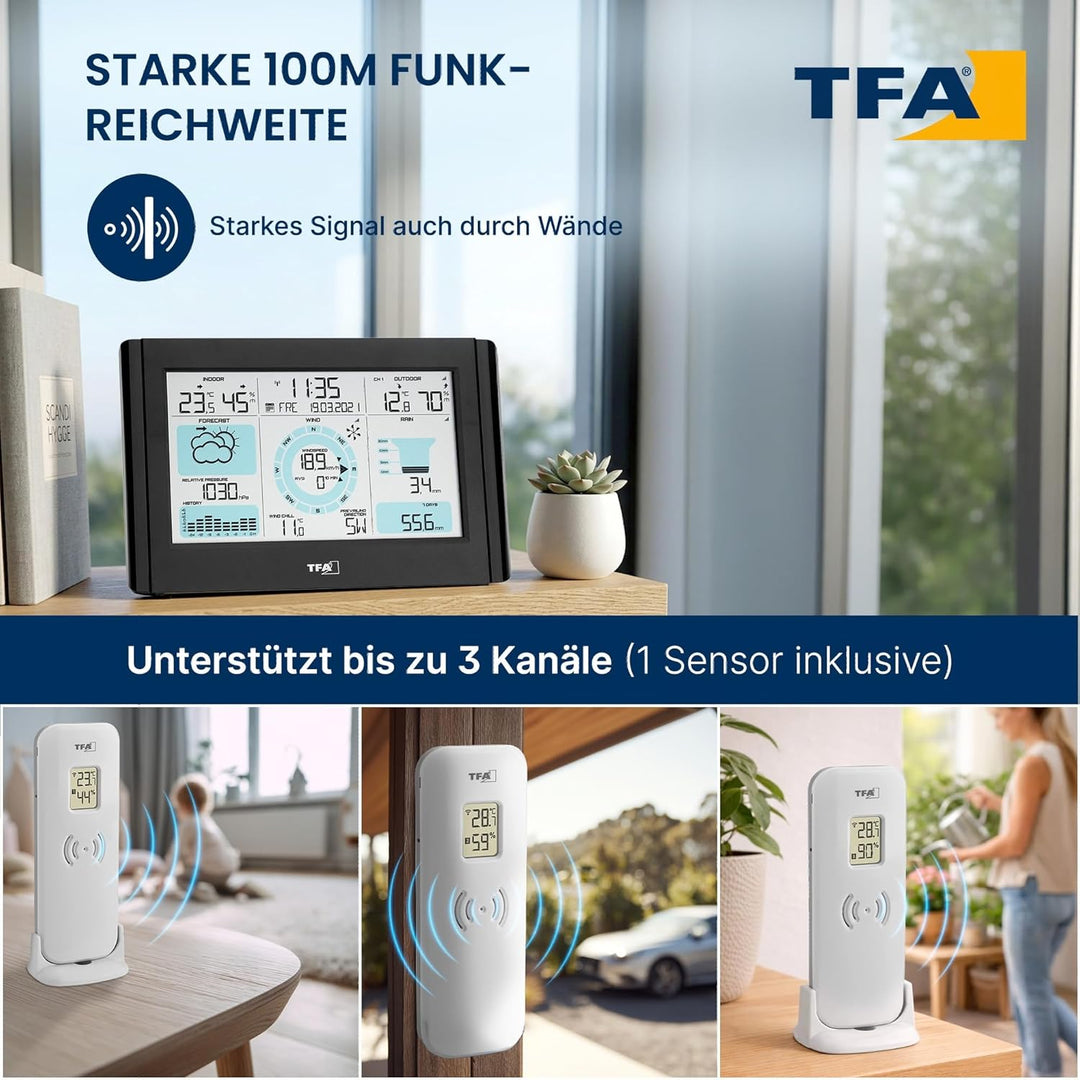 TFA Dostmann Weather Pro Funk Wetterstation, 35.1161.01, mit Windmesser, Regenmesser, Aussensensor,
