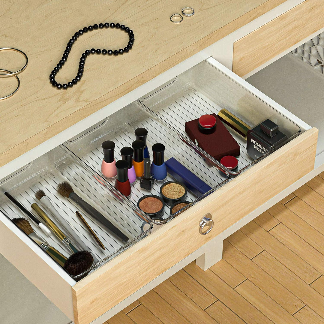 FINEW Set von 4 Stapelbare Kühlschrank Organizer - 2 Grosse/2 Mittel, Aufbewahrungsbox für Gefrierge