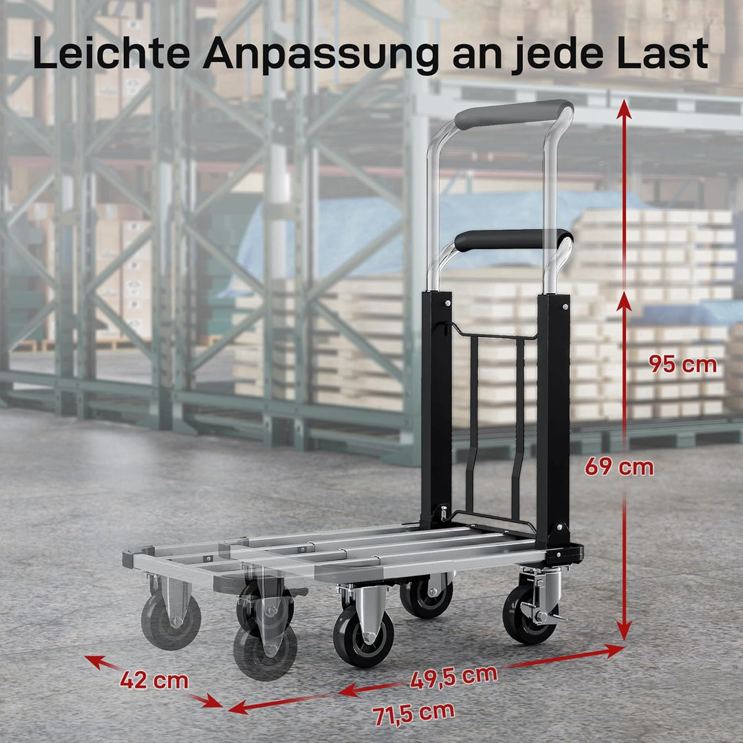 HOMCOM Plattformwagen Transportwagen Klappbar 150 kg Handwagen mit Feststellbremse, ausziehbarer Pla