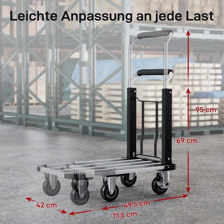 HOMCOM Plattformwagen Transportwagen Klappbar 150 kg Handwagen mit Feststellbremse, ausziehbarer Pla