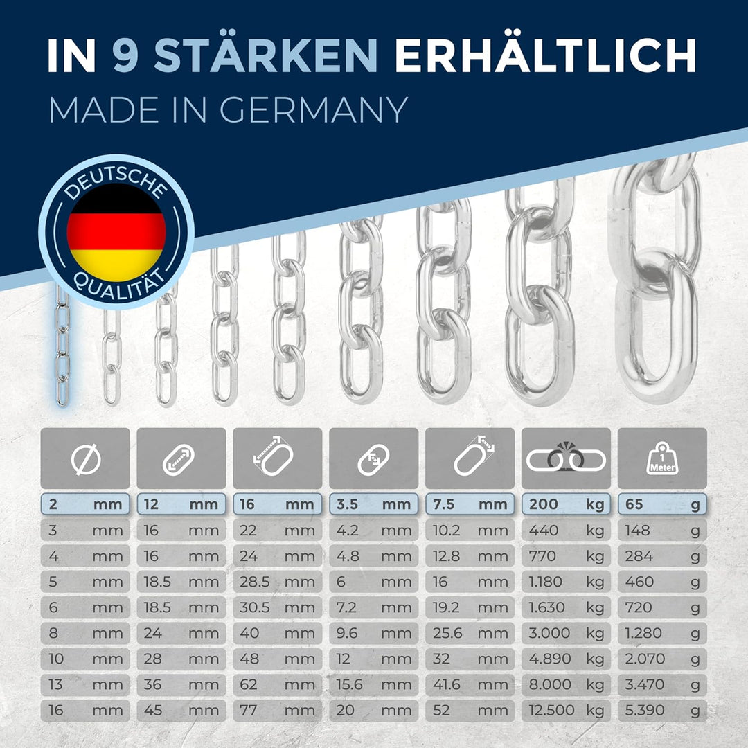 18 meter 2mm starke Schaukel Ketten Meterware V4A Stahlkette kurzgliedrig am Stück Edelstahlkette A4