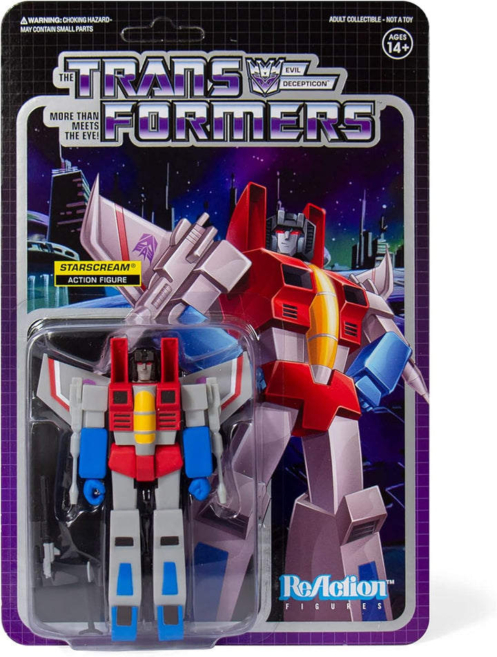 Super7 Transformers Starscream – 9,5 cm Transformers-Actionfigur mit Zubehör, Klassische Cartoon-Sam