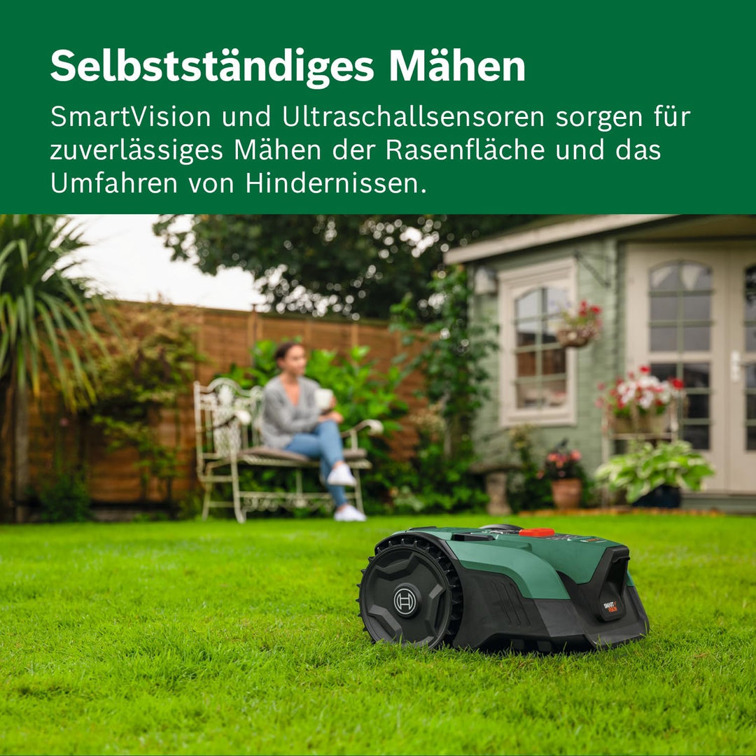 Bosch Akku-Mähroboter VISIMOW18V-200 (für Rasenflächen bis 200 m², Schnittbreite: 18 cm, Schnitthöhe