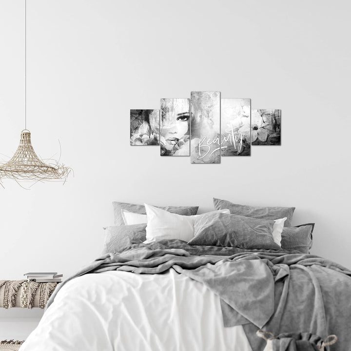 Runa Art Wandbilder Blumen Vintage 5 Teilig Bild auf Vlies Leinwand Deko Wohnzimmer Frau Bunt 039352