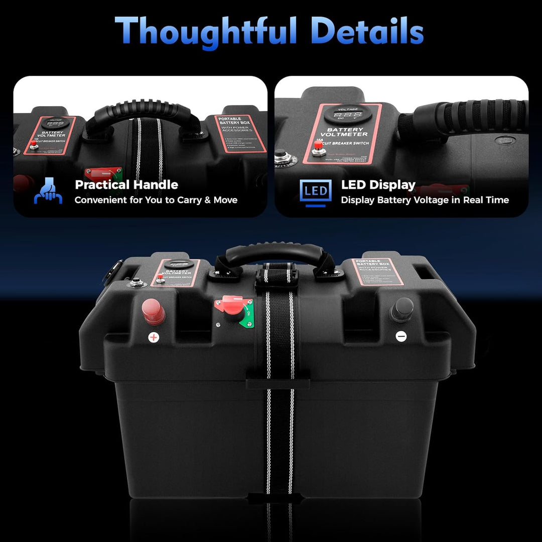 Akku Batteriebox mit Doppel-USB-Anschluss, Batteriekasten Batteriebox Boot mit LED-Anzeige, Batterie