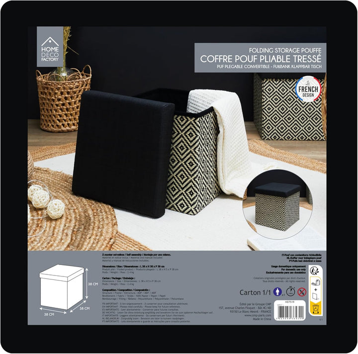 CAJA-PUF PLEGABLE TRENZADO NEG