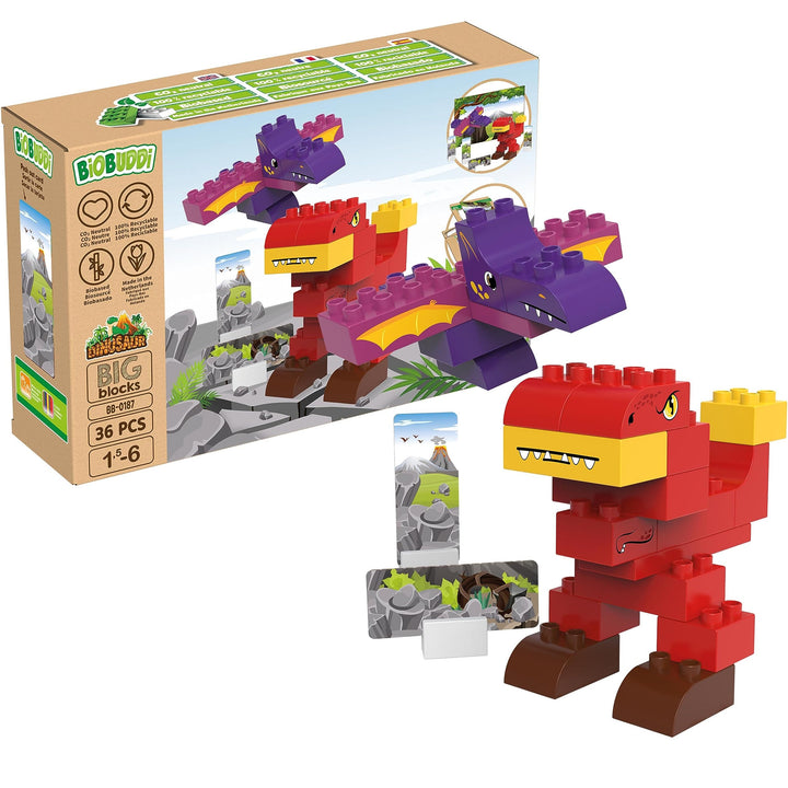 BIOBUDDI Dinosaurier T-Rex & Flugsaurier Pterodaktylus, 36 Teile, 100% kompatibel mit Lego & duplo,