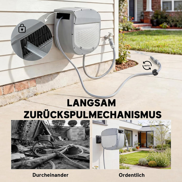 Outsunny Schlauchtrommel mit Gartenschlauch 20 m, 180° schwenkbar Schlauchbox mit automatische Aufro