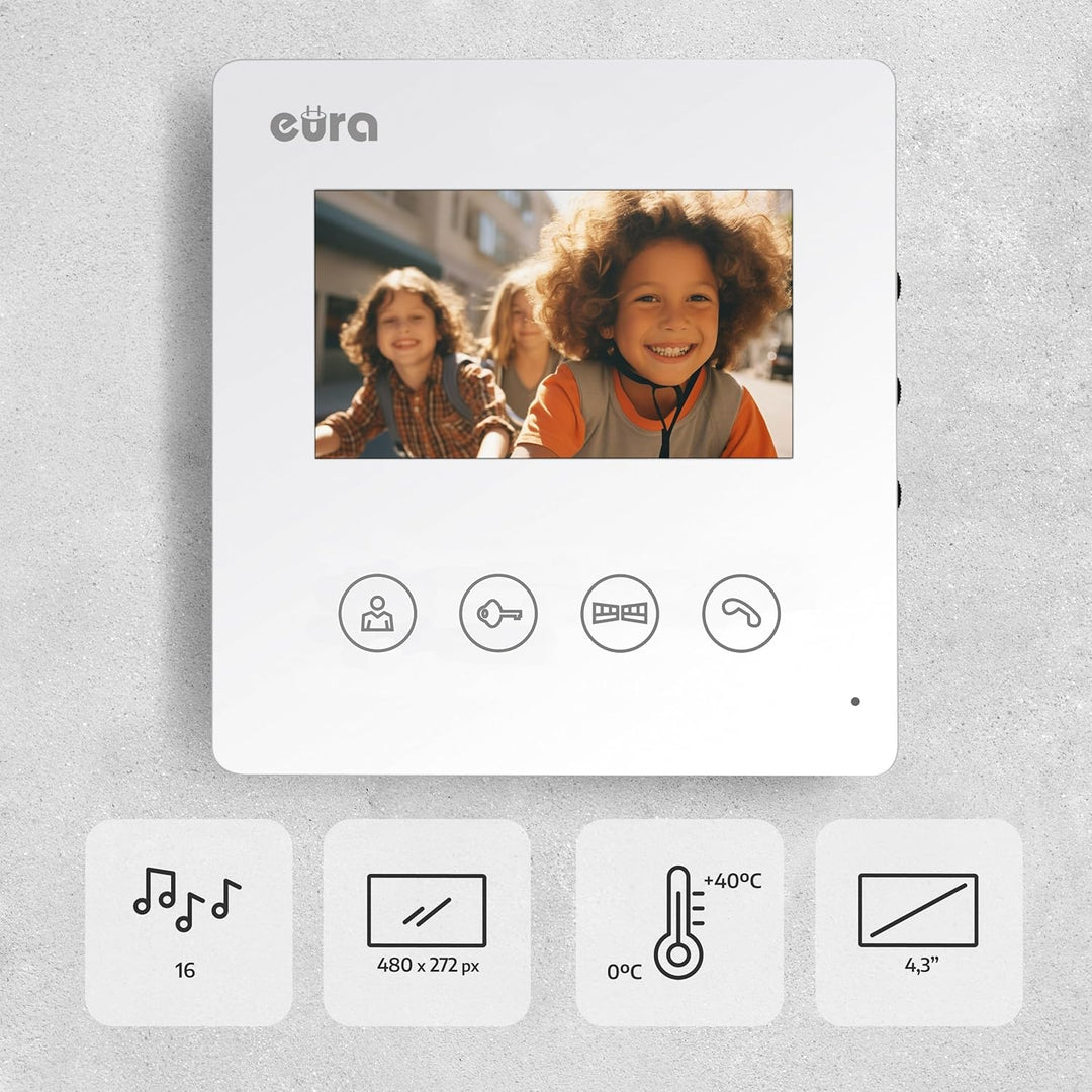 Eura VDP-52A3 ATIRA Video-Türsprechanlage Gegensprechanlage 4 Draht, 4,3-Zoll-Farbmonitor, 2 Eingäng