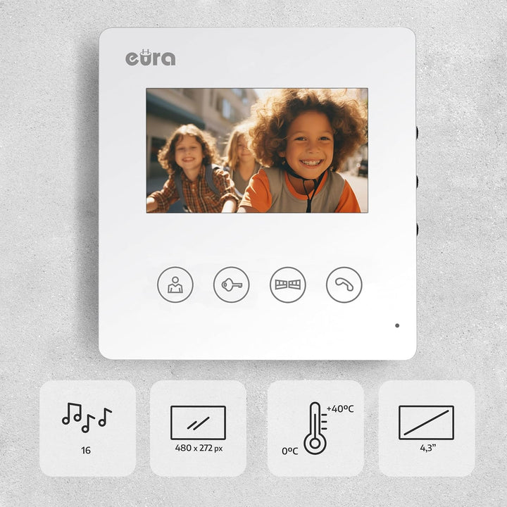Eura VDP-52A3 ATIRA Video-Türsprechanlage Gegensprechanlage 4 Draht, 4,3-Zoll-Farbmonitor, 2 Eingäng