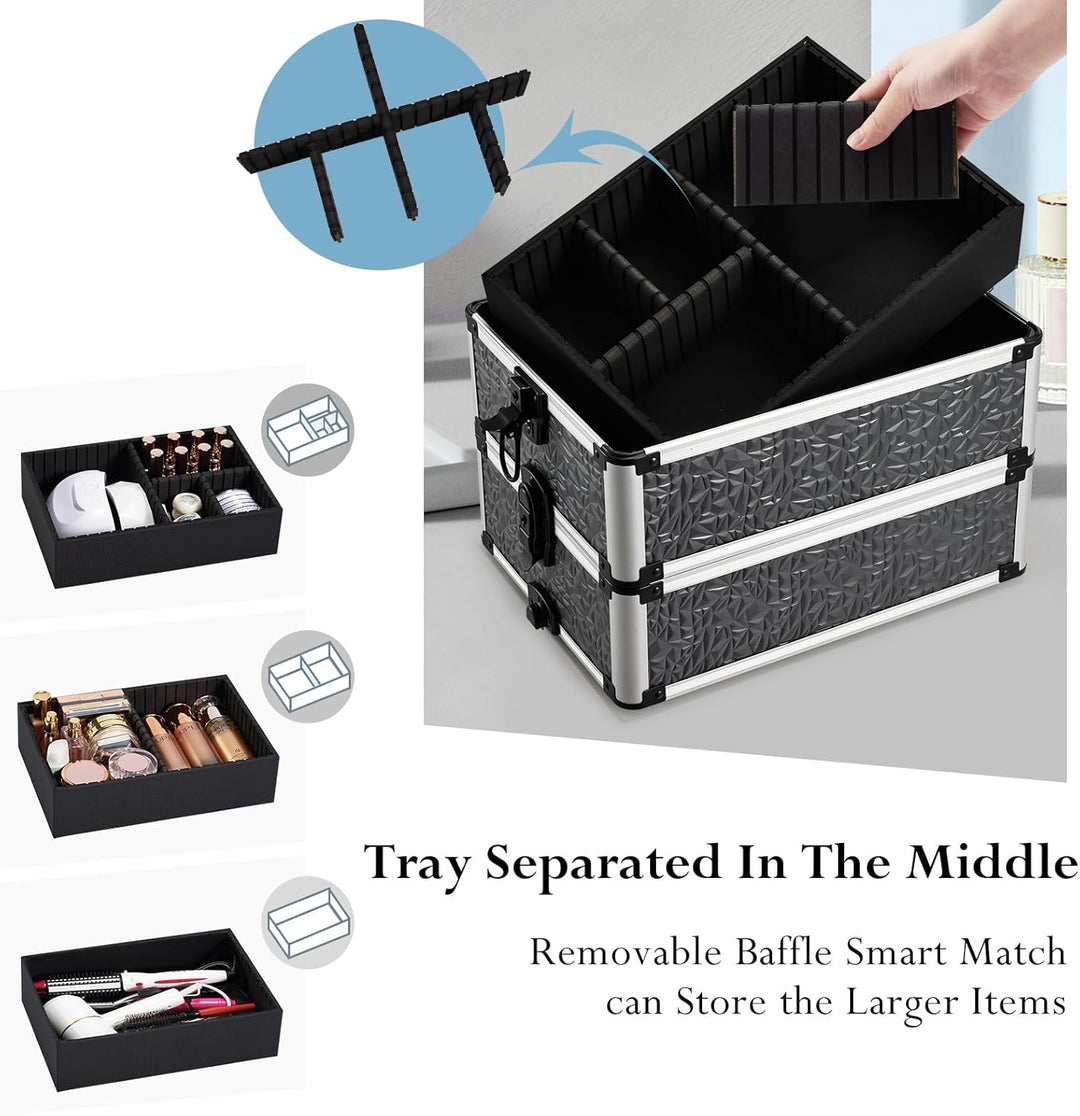 Kosmetik Trolley 4 in 1 Kosmetikkoffer Trolley Make up Koffer Gross Friseurkoffer mit Rollen Schmink