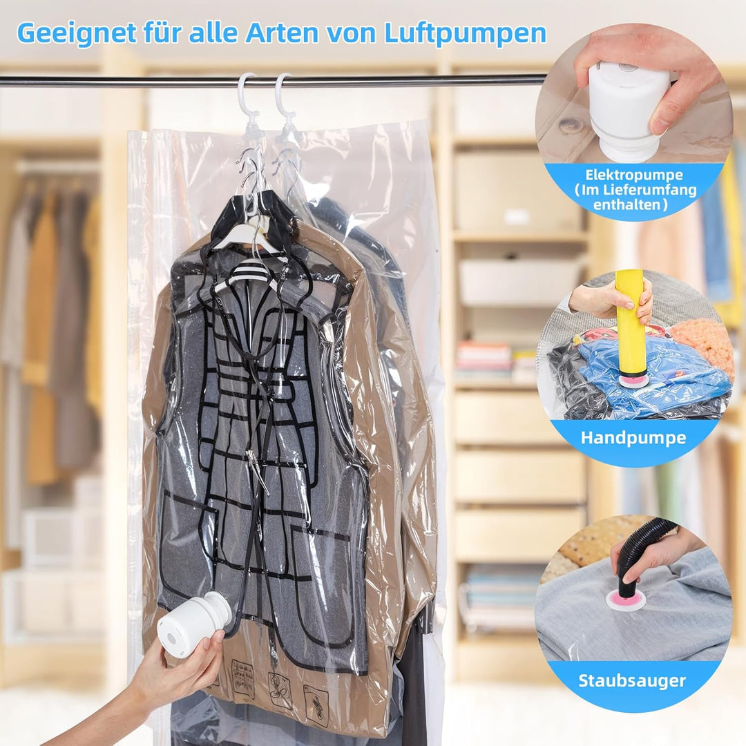 AGPTEK 6er-Pack Hängende Vakuumbeutel Mit Kleiderhaken, Anzüge, Kleider & Jacken (3x110x70cm + 3x130