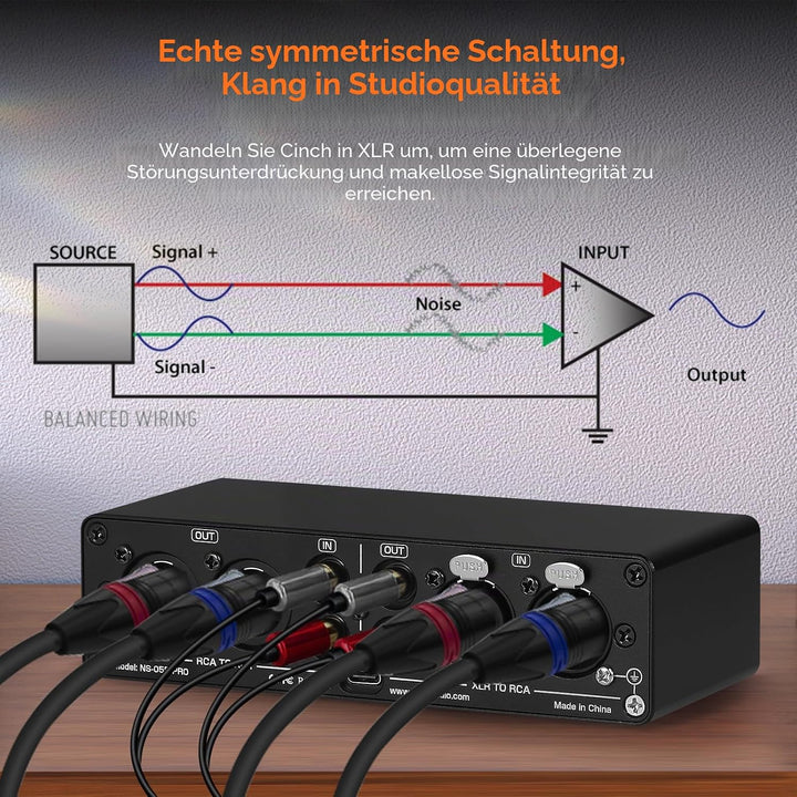 Nobsound XLR-Cinch-Konverter bidirektional: symmetrischer Audio-Adapter-Vorverstärker mit zwei Lauts