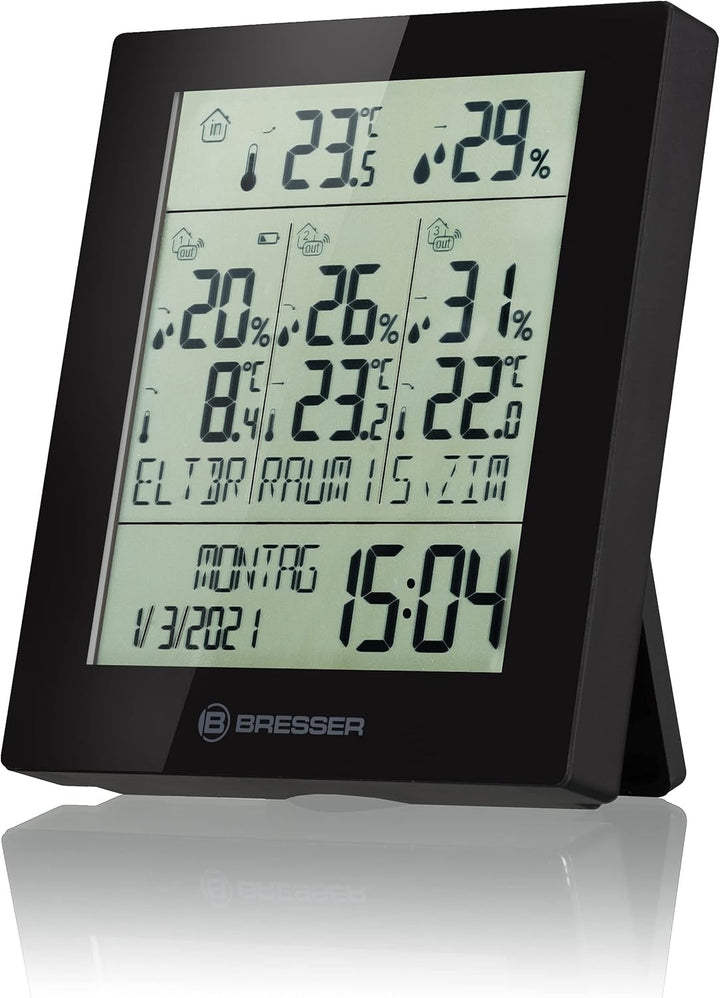 Bresser Wetterstation Funk mit Aussensensor Quadro Neo mit Wettervorhersage, Luftdruckmessung, Wecke