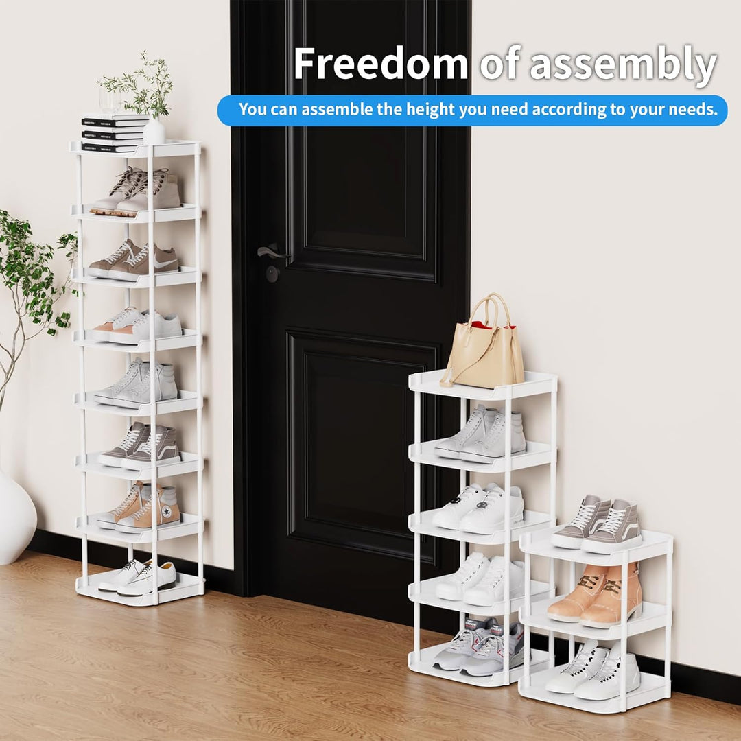 8 Ebenen Schmal Schuhregal, Mehrschichtiges Hoch Schuhregale Platzsparend, Stapelbar Klein Standrega