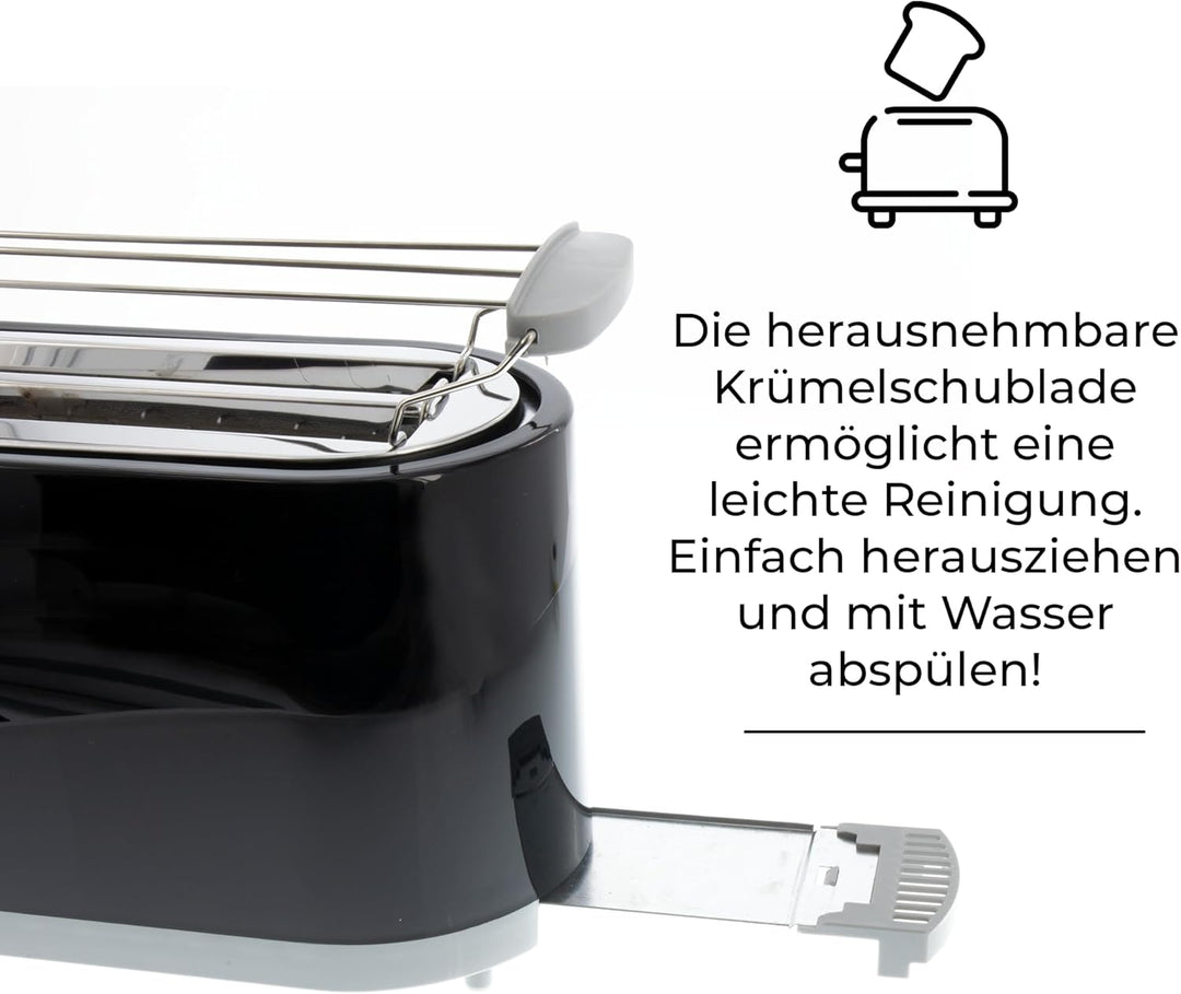 Posten Anker Toaster schwarz | 4 Scheiben | 1400 Watt | breite Schlitze | 7 Bräunungsstufen | Doppel