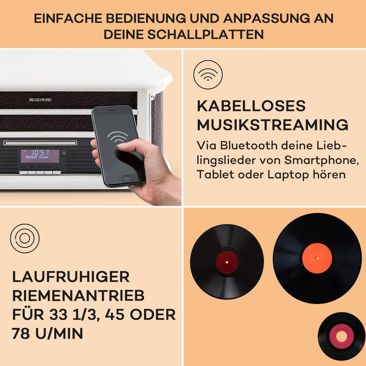 auna Belle Epoque 1908 - Retroanlage, Plattenspieler, Stereoanlage, Digitalradio, Radio-Tuner, MP3-f