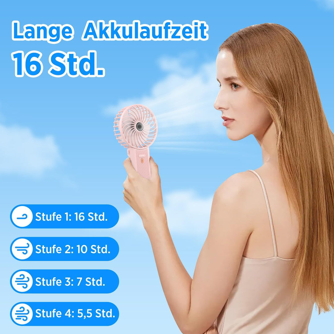 Lepwings Handventilator, Mini Ventilator USB Wiederaufladbar, 5,5-16 Std. Laufzeit, 4 Windgeschwindi