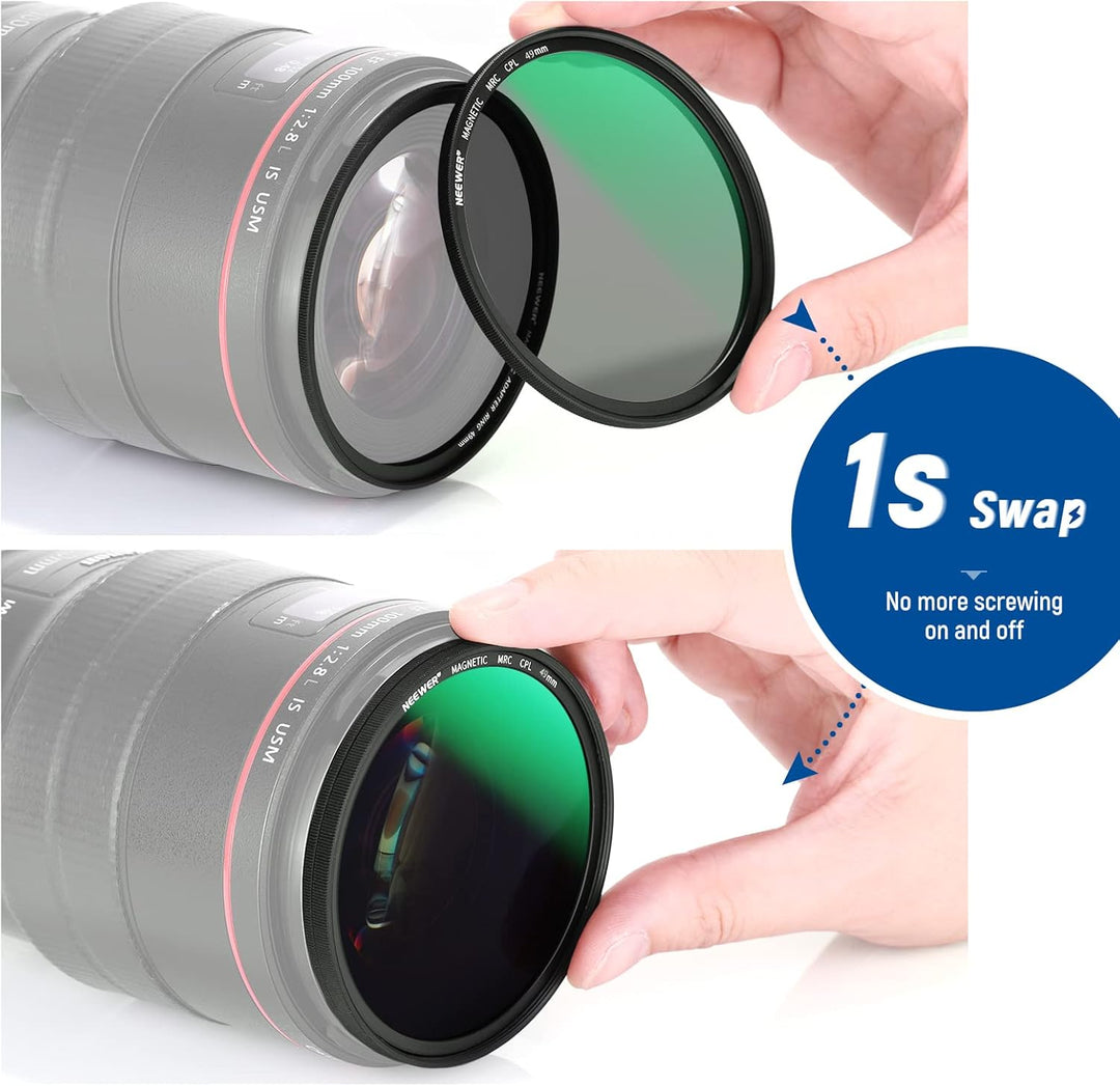 NEEWER 49mm 4 in 1 Magnetisches ND Filter Set mit Graufilter ND1000 Filter +MCUV+CPL+Adapterring 42