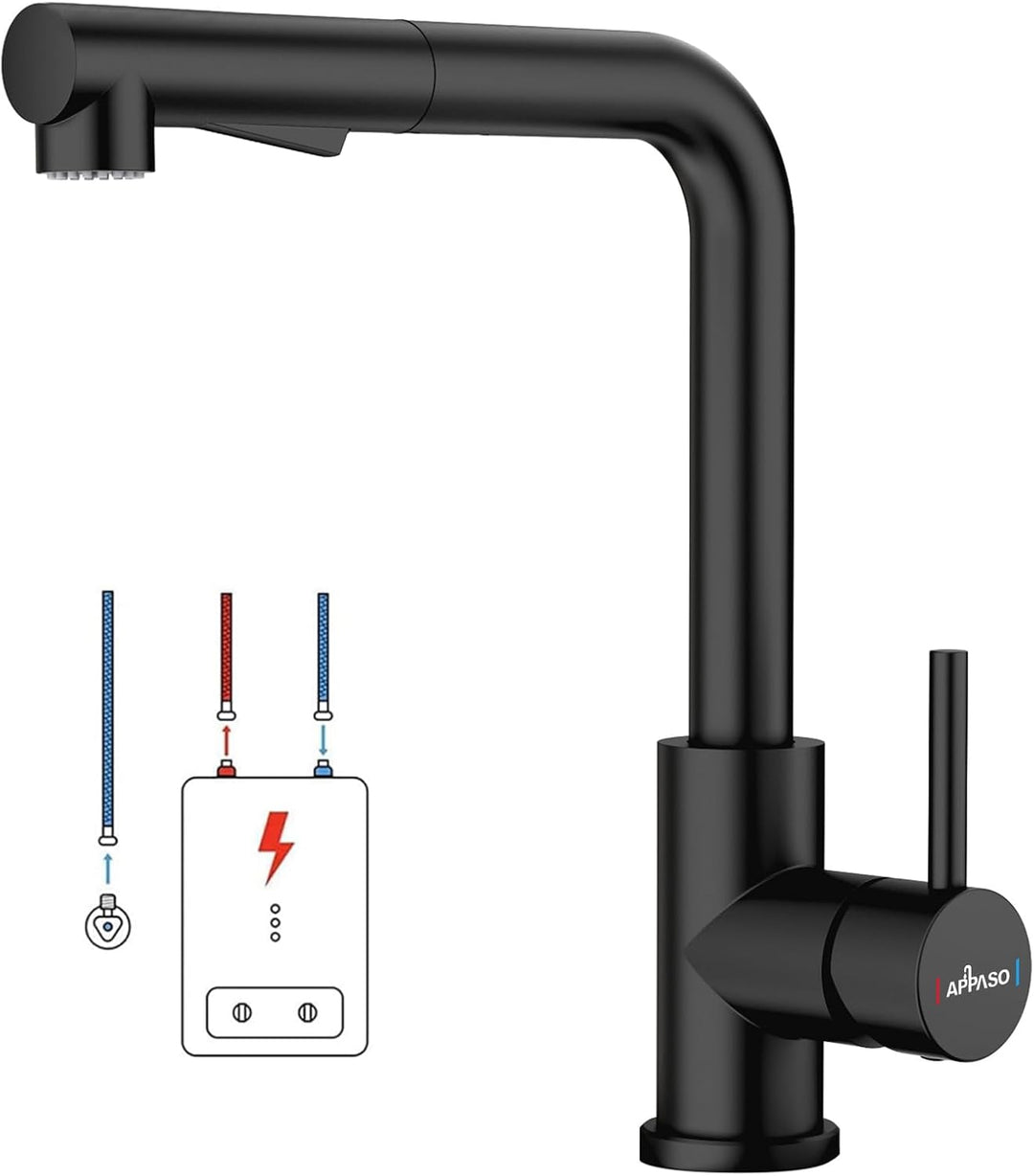 Niederdruck Armatur Küche Schwarz APPASO, Wasserhahn Küche 3 Anschlüsse, Niederdruck Küchenarmatur A