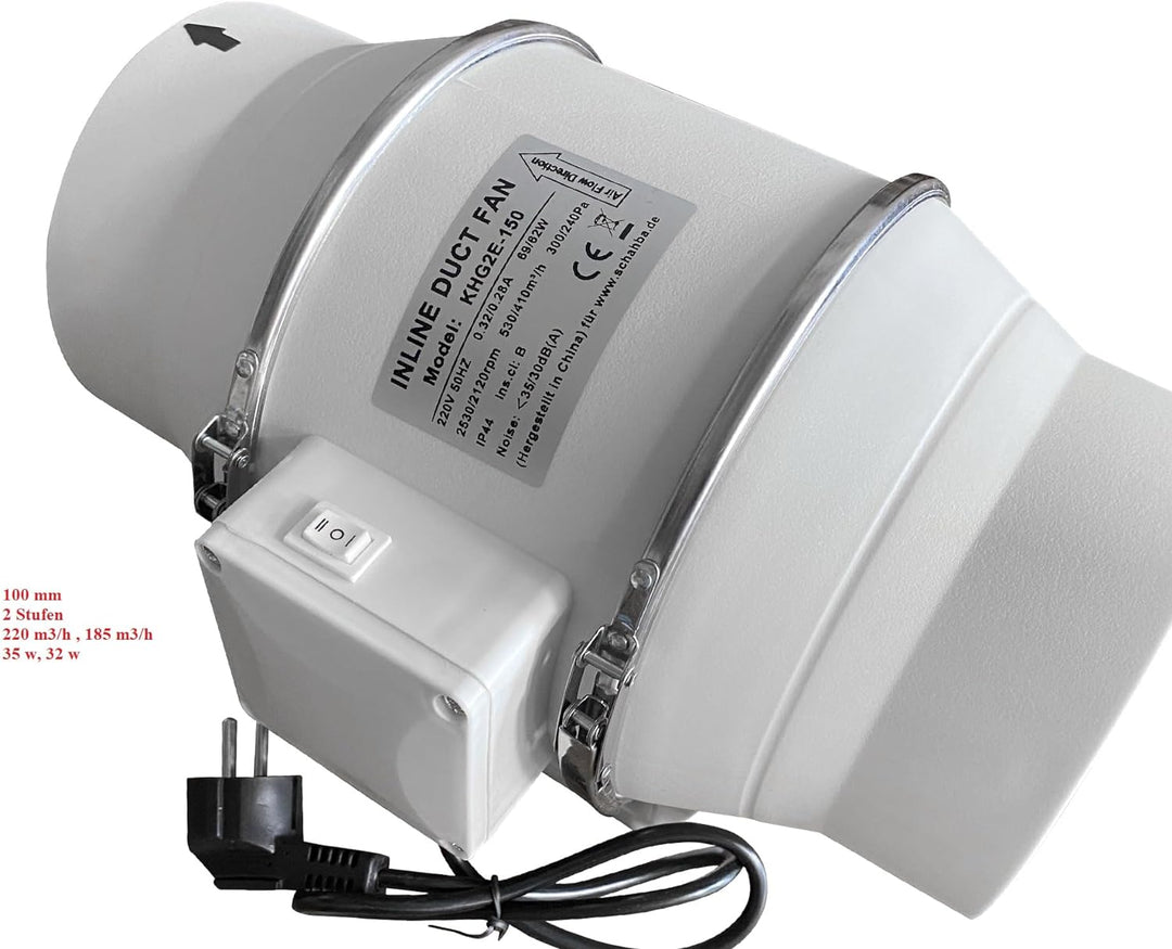 Aktivkohlefilter set 100 mm grow rohrventilator 220 m3/h Aluflexschlauch PVC 5 m