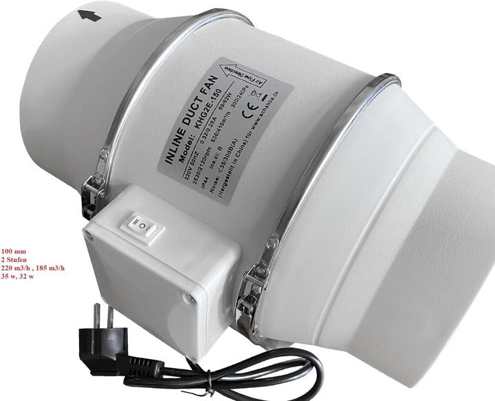Aktivkohlefilter set 100 mm grow rohrventilator 220 m3/h Aluflexschlauch PVC 5 m