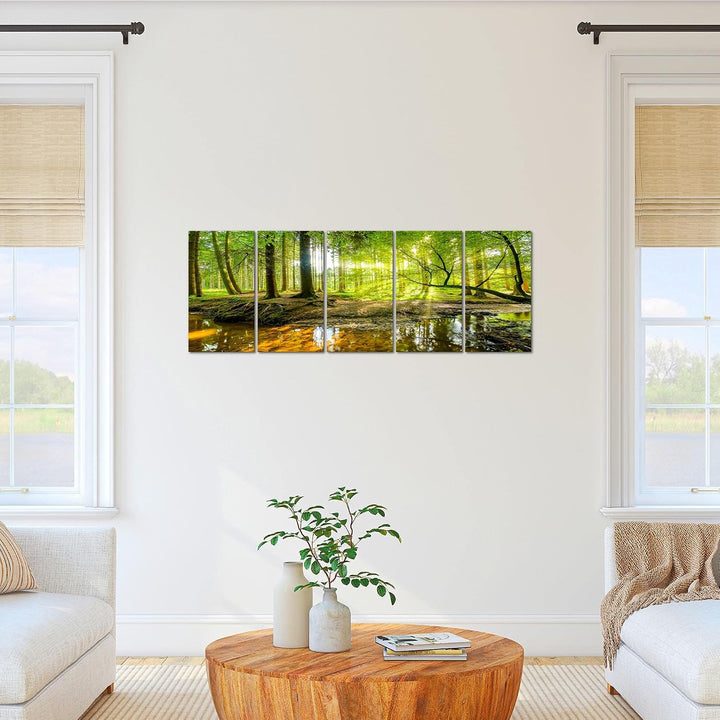 Runa Art Bild Wald Landschaft Wandbilder auf Vlies Leinwand 5 Teilig Wanddekoration Schlafzimmer Woh