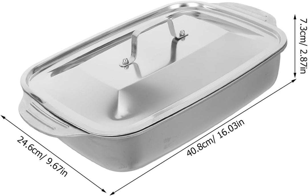 VICASKY Edelstahl Bratform mit Deckel Rechteckige Tiefe Fischbratpfanne 41X24X75cm Induktionsgeeigne