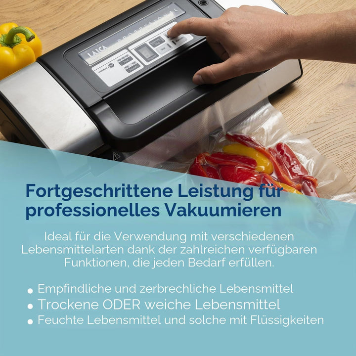 Laica VT3120 Vakuumiergerät, Vakumierer, Schwarz, Edelstahl, 40x12.2x20.6 Einzeln Single, Einzeln Si