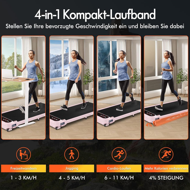 BLACK LORD Slim Laufband für Homeoffice, 1-11 km/h, 390mm breites Band, Stossdämpfung, Fernbedienung