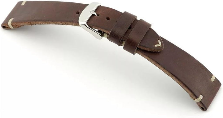 22mm RIOS1931 Handarbeit Deutsch Vintage Lederband Weisse Naht braun