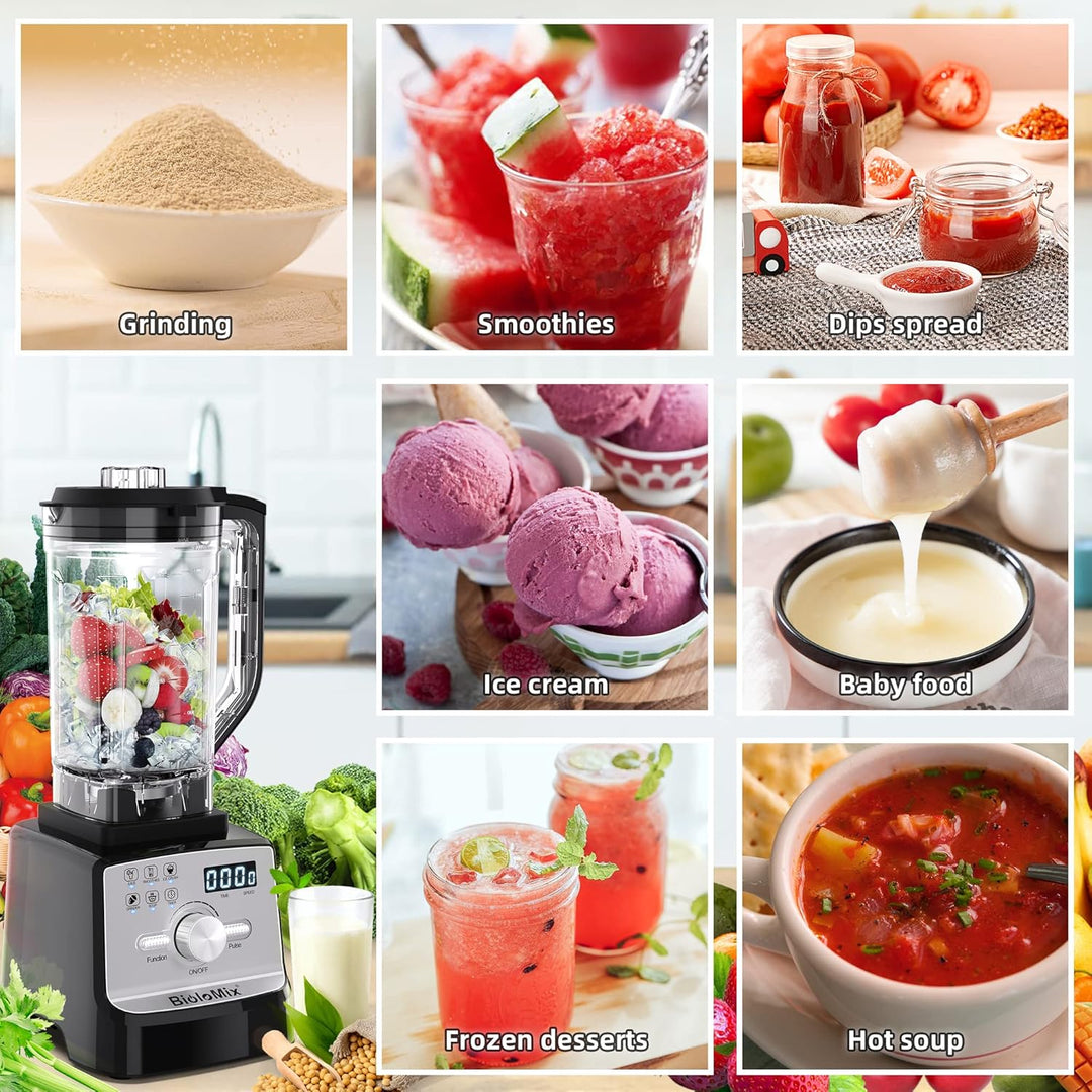 BioloMix Hochleistungsmixer 2200 W,Selbstreinigungsfunktion,Standmixer 2L Behälter und 600ml Reisebe
