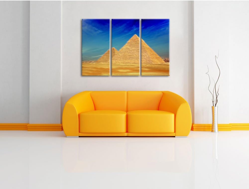 Pixxprint Pyramiden von Gizeh in Ägypten als Leinwandbild/Grösse: 3 Teilig (120x80) cm/Wandbild/Kuns
