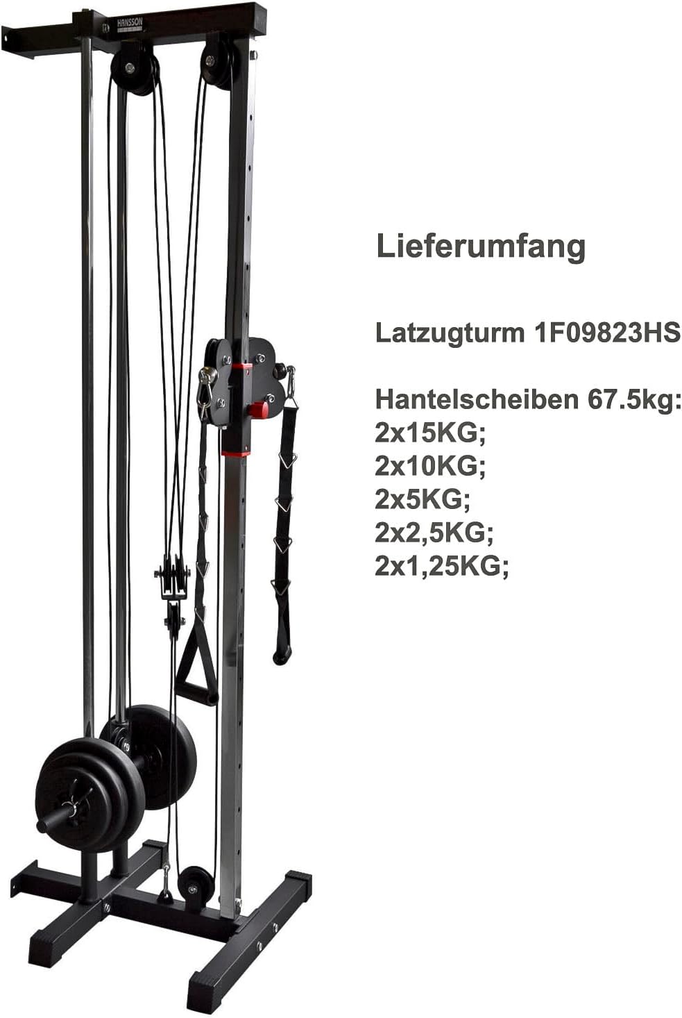 Hansson Sports® Kraftstation mit Latzug Kabelzug Seilzug zur Wandbefestigung Latzugmaschine Latzugtu