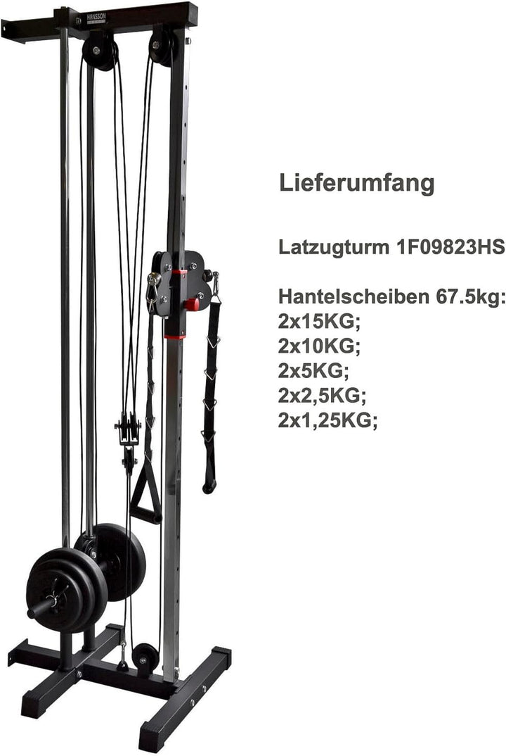 Hansson Sports® Kraftstation mit Latzug Kabelzug Seilzug zur Wandbefestigung Latzugmaschine Latzugtu