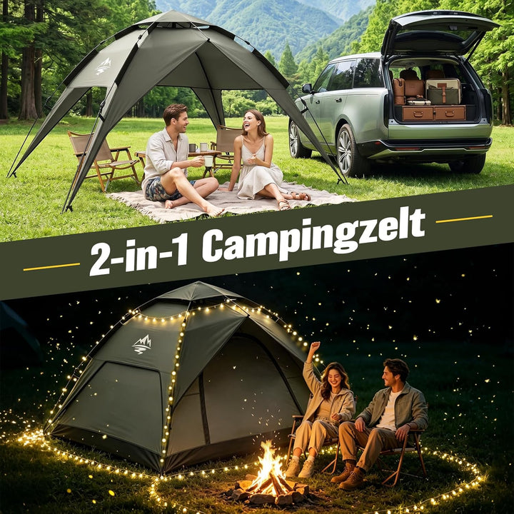 Zelt 2/3/4 Personen Campingzelt Pop Up - 40s Automatik Schnellaufbau 2-4 Mann Zelte Wasserdicht 3500