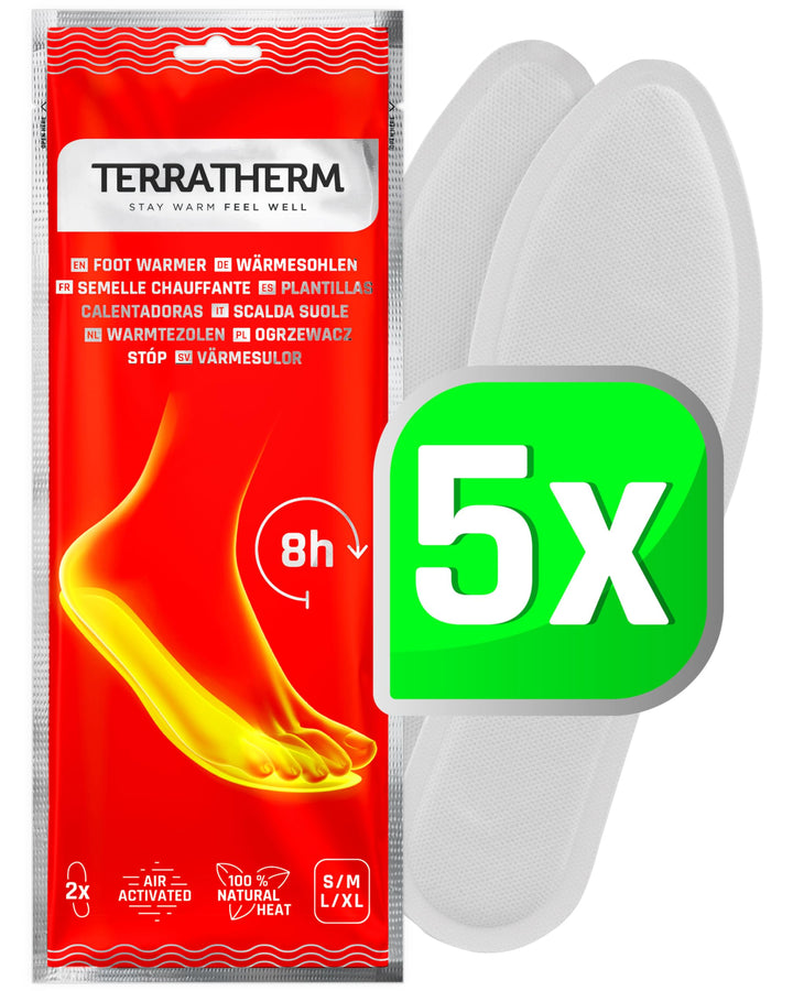 TerraTherm Wärmesohlen luftaktiviert – 8h warme Füsse – 5, 10 oder 30 Paar Sohlenwärmer – 100% natür