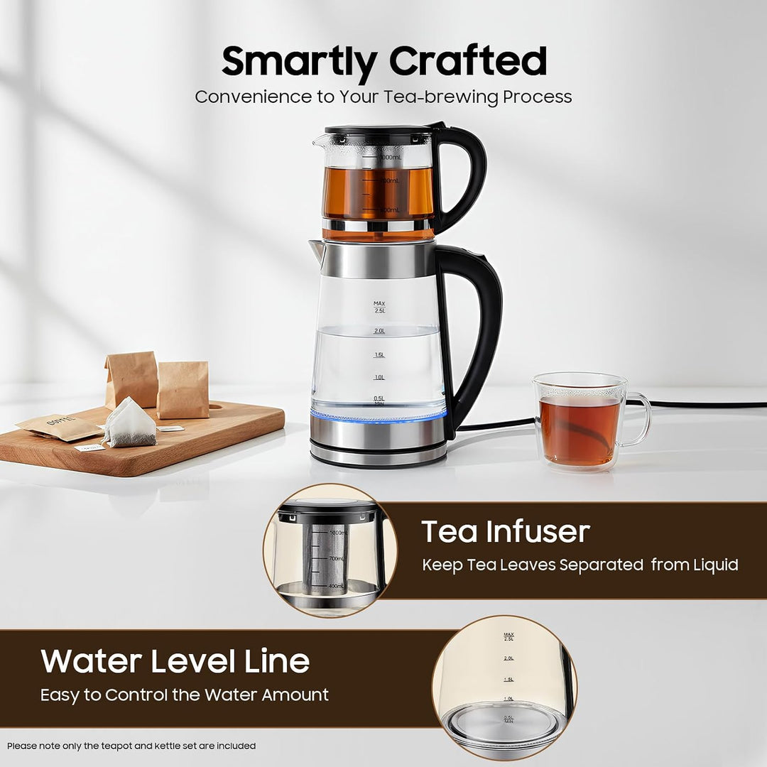 Elektrischer Wasserkocher Glas, Elektrischer Teekocher Mit Kleiner Teekanne, Teemaschine Elektrisch