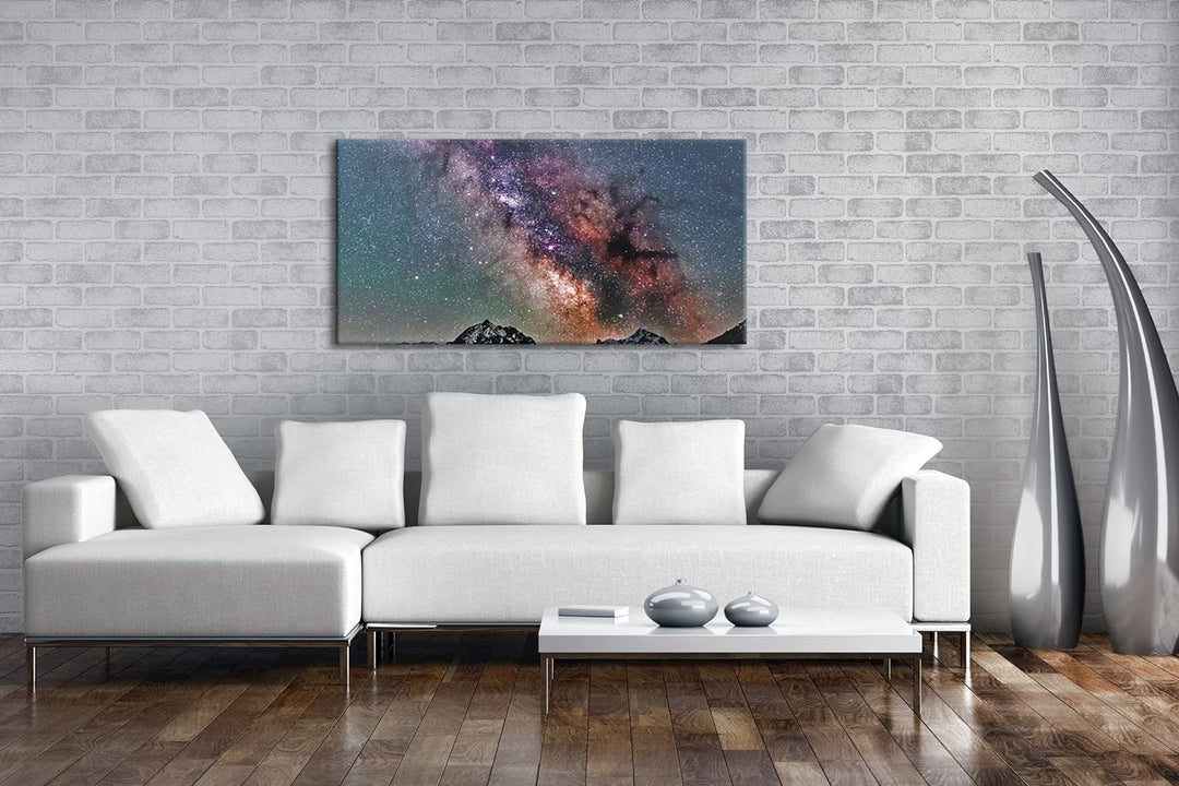 Hoch über den Bergen Panorama 80x40 cm als Leinwandbild, Motiv fertig gerahmt auf Echtholzrahmen, Ho