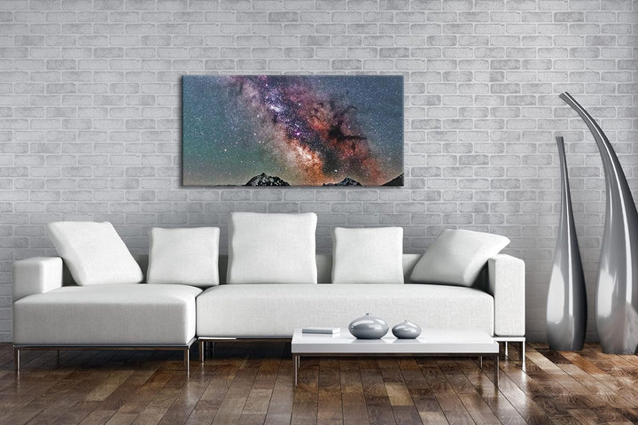 Hoch über den Bergen Panorama 80x40 cm als Leinwandbild, Motiv fertig gerahmt auf Echtholzrahmen, Ho
