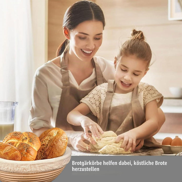 Gärkorb Rund 23cm, Gärkörbchen Set, Banneton, Natürlichem Rattan, Bürste, Bread Brotmesser, Leinentu