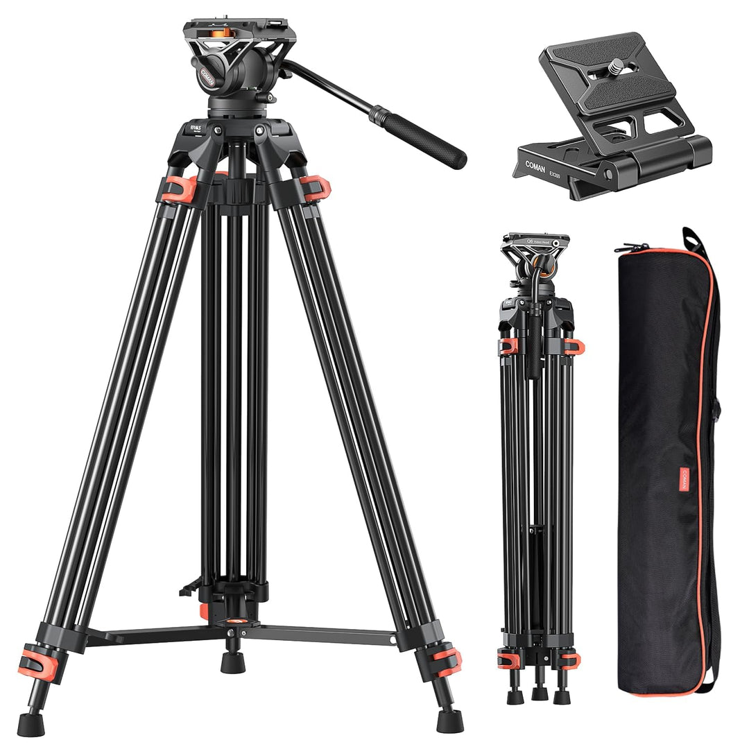 COMAN 186CM Stativ Kamera - Aluminium Mit Camera Tripod 360° Flexibles Schwenken & +90°/-70° Neigen,