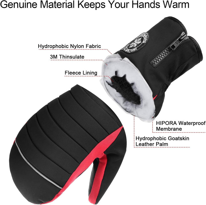 KUTOOK Skihandschuhe Ziegenleder Fäustlinge Wasserdicht Warm Winter Snowboard Handschuhe Winddicht W
