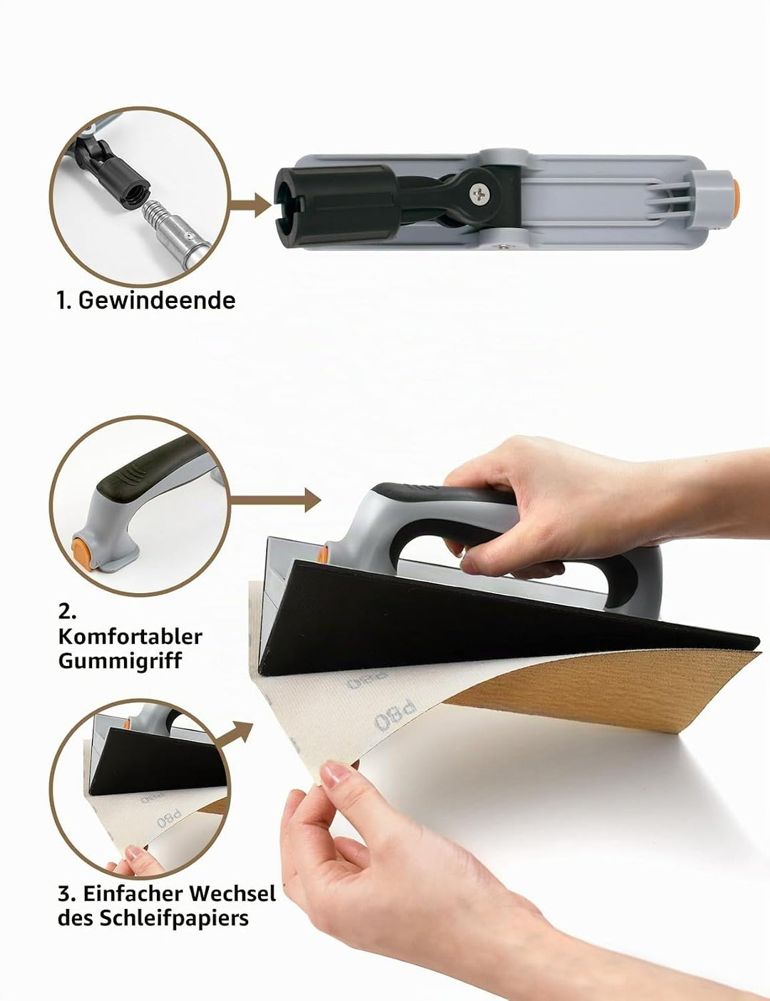 ROLLINGDOG Trockenbau-Eck-Handschleifer – 6 Stück Oxid-Mesh-Schleifpapier für Eckwandreinigung und P