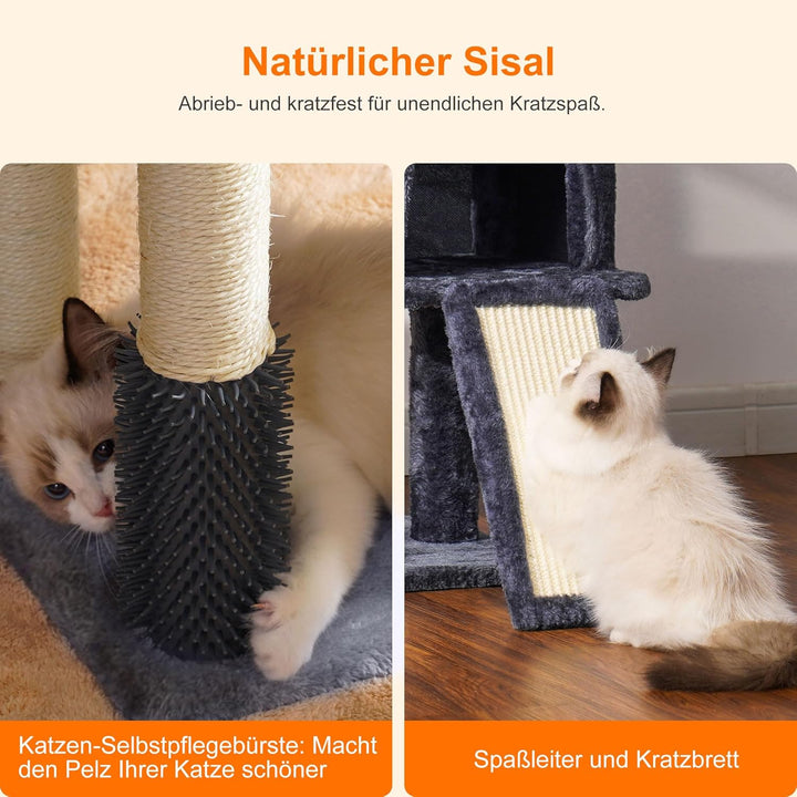 Heybly Kratzbaum mit Katzenbürste, Katzenbaum für Hauskatzen mit Gepolsterter Sitzstange aus Plüsch,